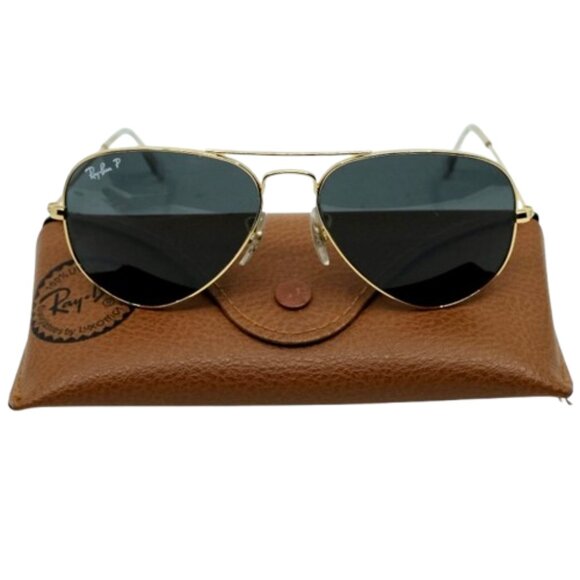 RAY-BAN~WOMENS POLARIZED G15 AVIATOR SUNGLASSES~& CASE GOLD FRAME GRAY LENS - Picture 1 of 5